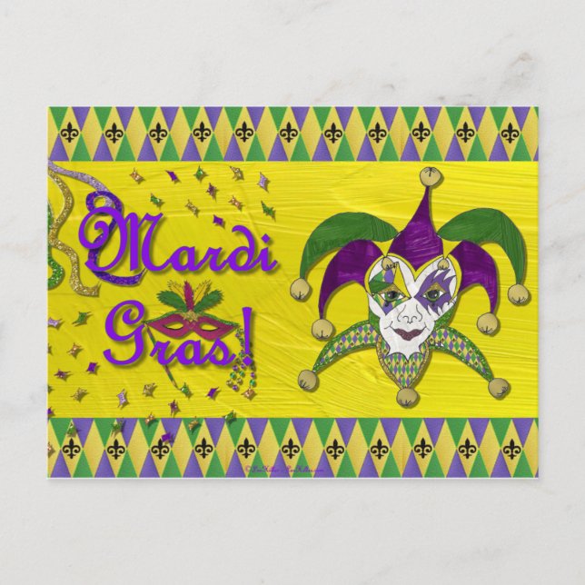Jester Mask Mardi Gras Harlequin Postkarte (Vorderseite)