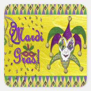 Jester Mask Mardi Gras Harlequin Quadratischer Aufkleber