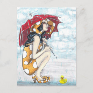 Jester mit Umbrett + Rubber Ducky Art Postcard Postkarte