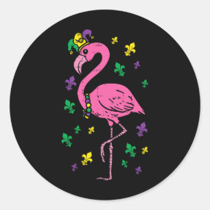 Jester Pink Flamingo Bird Animal Niedlich Mardi Gr Runder Aufkleber
