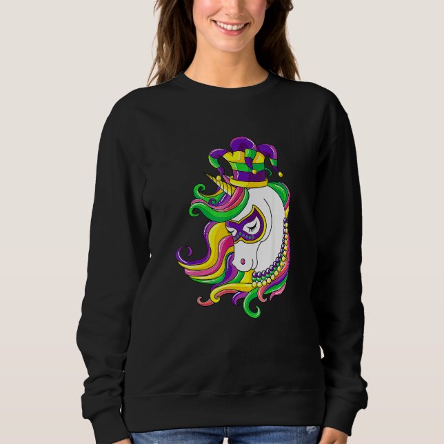 Jester Rainbow Unicorn Design Mardi Gras Mask Cost Sweatshirt (Vorderseite)