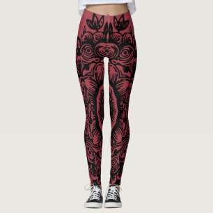 Jester Red mit Black Damask Muster Athletic Leggings