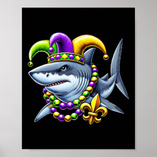 Jester Shark Beads Mardi Gras Carnival Animal Men Poster