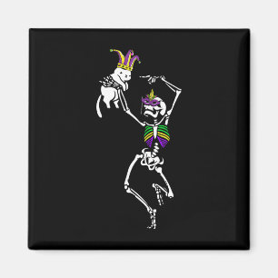 Jester Skeleton Dancing Cat Mardi Gras Mask Carniv Magnet