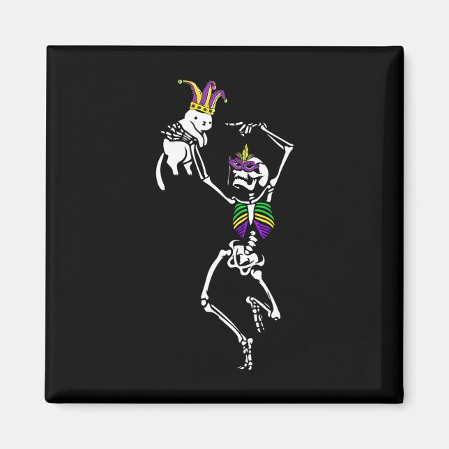 Jester Skeleton Dancing Cat Mardi Gras Mask Carniv Magnet (Vorne)