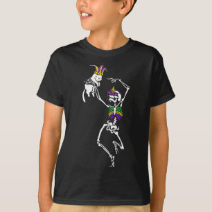 Jester Skeleton Dancing Cat Mardi Gras Mask Carniv T-Shirt