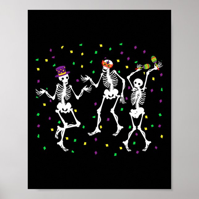 Jester Skeleton Dancing Mardi Gras Bones Carnival Poster (Vorne)