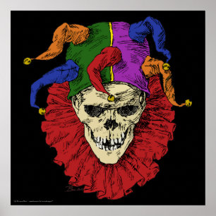 Jester Skull Beängstigend Goth Mardi Gras Clown Poster