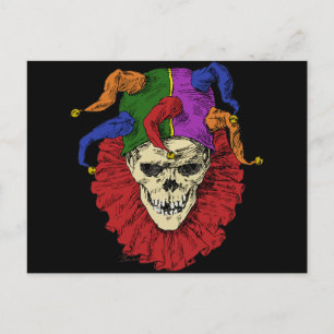 Jester Skull Beängstigend Goth Mardi Gras Clown Postkarte