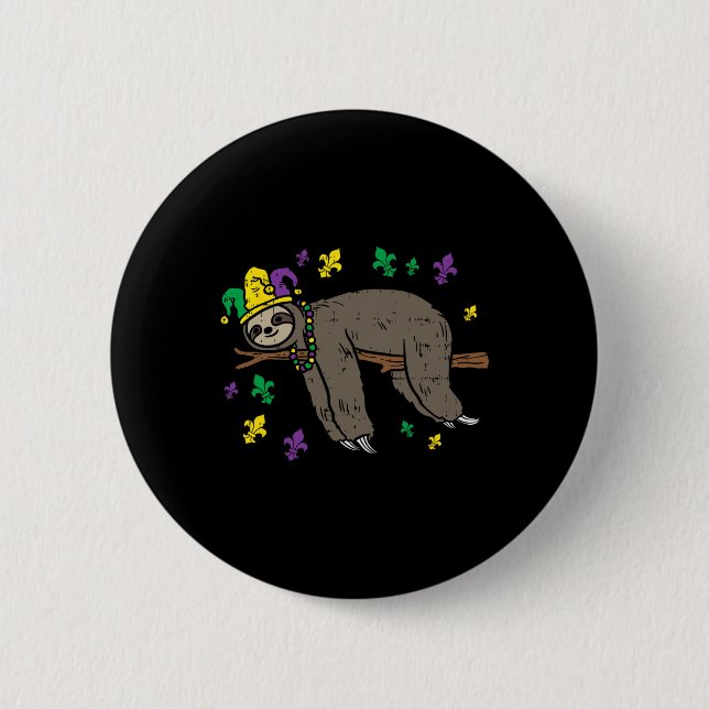 Jester Sloth Lazy Day Animal Niedlich Funny Mardi  Button (Vorderseite)