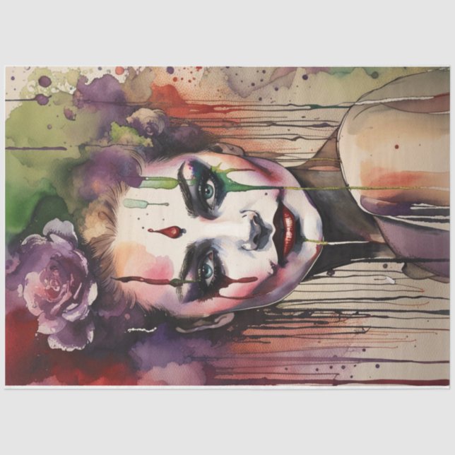 Jester Woman Floral Decoupage für Aquarellfarben-T Seidenpapier (Vorderseite)