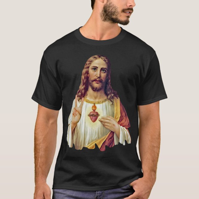 Jesu Heiliger Herzfriedenszeichen Portrait T - Shi T-Shirt (Vorderseite)