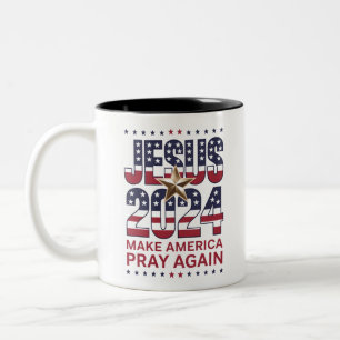 Jesus 2024 Lasst Amerika wieder beten Zweifarbige Tasse