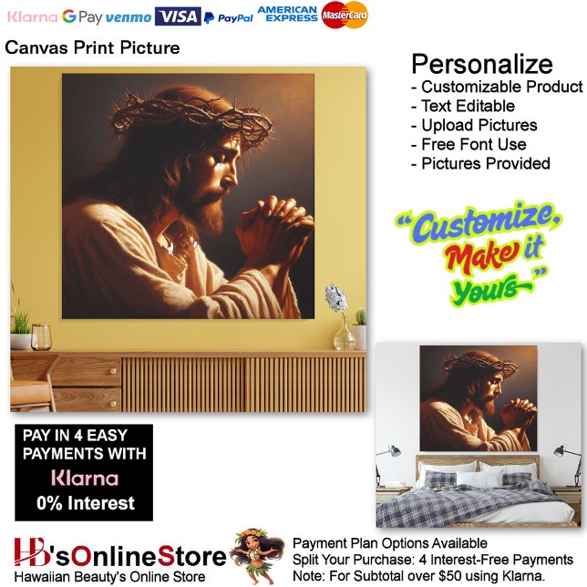 Jesus 8 Canvas Print Picture Leinwanddruck (Jesus Praying Biblical Christian Canvas Print Picture 8.)