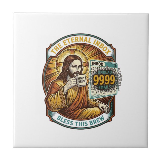 Jesus 9999 ungelesene E-Mails Inbox Zero Büro Humo Fliese (Vorderseite)