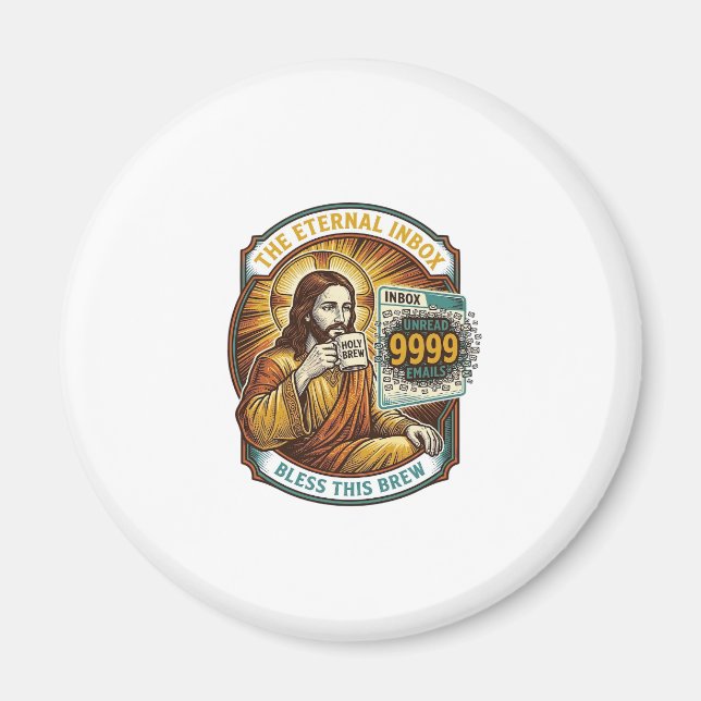 Jesus 9999 ungelesene E-Mails Inbox Zero Büro Humo Magnet (Vorne)