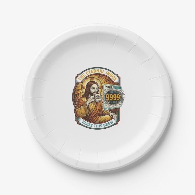 Jesus 9999 ungelesene E-Mails Inbox Zero Büro Humo Pappteller (Vorderseite)