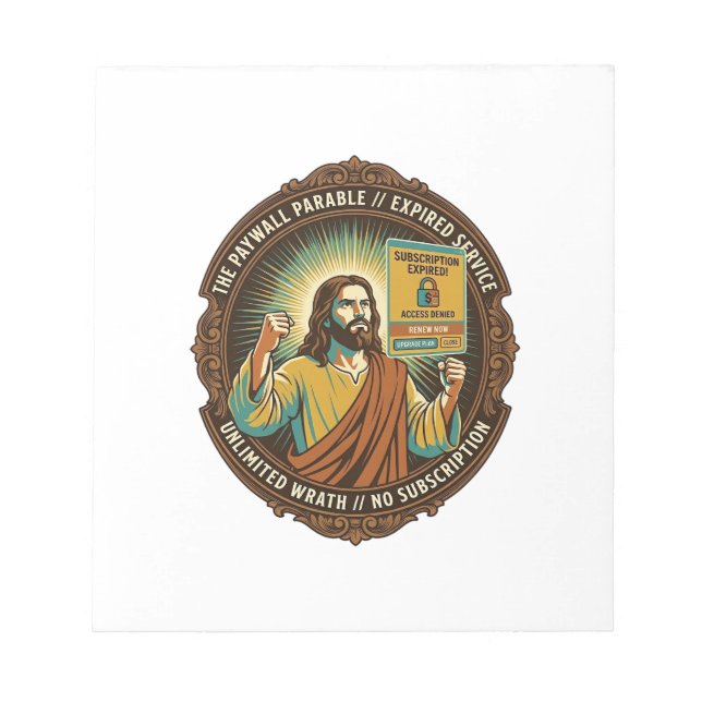 Jesus Abgelaufenes Software-Abonnement Paywall Tec Notizblock (Vorderseite)