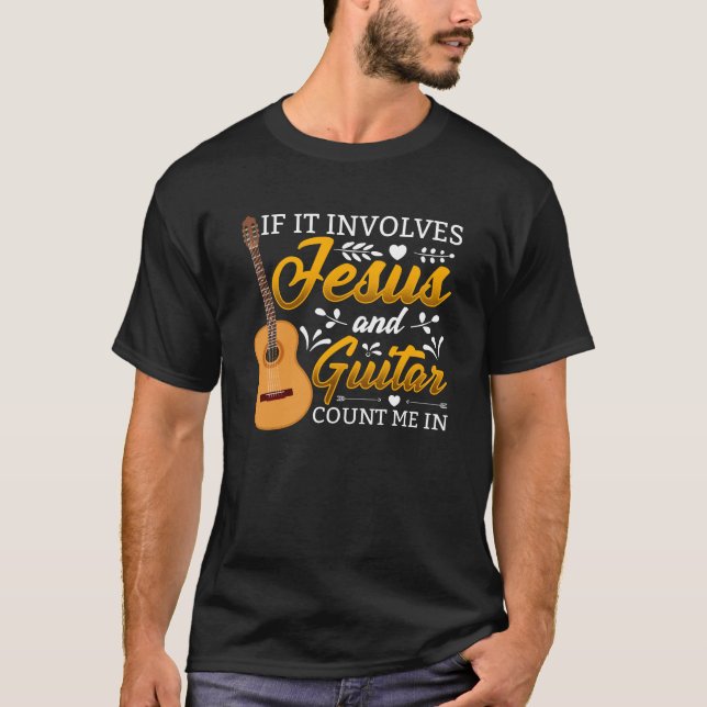 Jesus Acoustic Gitarre Spieler Christliche Musik L T-Shirt (Vorderseite)