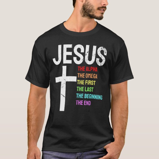 Jesus Alpha Omega erste Anfang Ende Christi T-Shirt (Vorderseite)