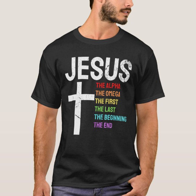 Jesus Alpha Omega erste Anfang Ende Christi T-Shirt (Vorderseite)