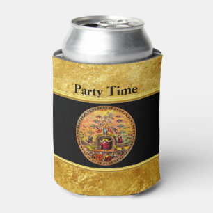 Jesus am Himmel Goldfolie und schwarze Textur Dosenkühler