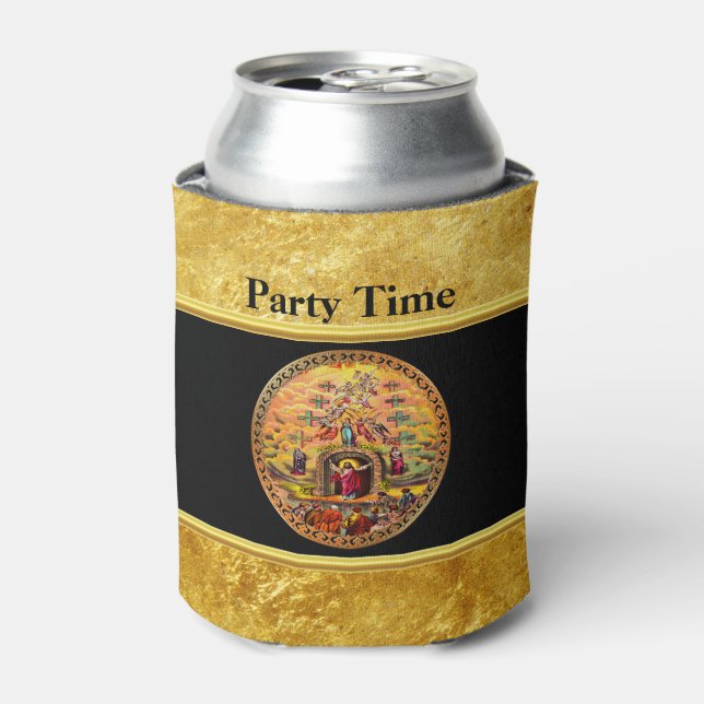 Jesus am Himmel Goldfolie und schwarze Textur Dosenkühler (Kanne Vorderseite)
