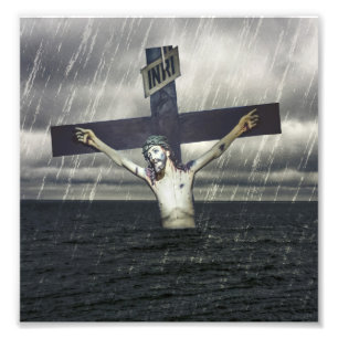 Jesus am Kreuz im Meer Fotodruck