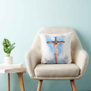 Jesus am Kreuz mit Vögeln Kissen