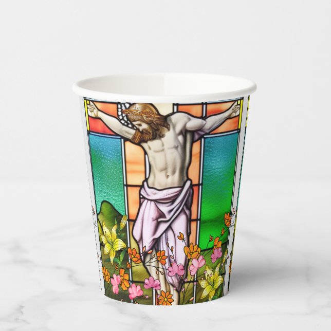 Jesus am Kreuz Pappbecher (Links)