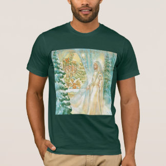 Jesus am Weihnachten, das durch Schleier des T-Shirt