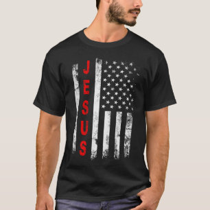 Jesus Amerikanische Flagge Vintage Sterne Streifen T-Shirt