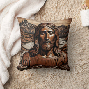 Jesus AmidMountains und Flusslandschaft Kissen