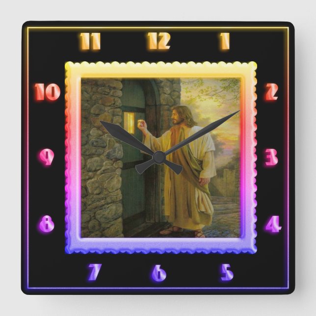 Jesus an deiner Tür Vintage Rainbow Square Uhr (Vorderseite)