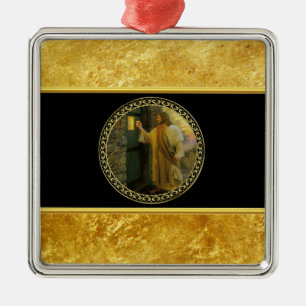 Jesus an Ihrer Tür in der Goldfolie und -SCHWARZE Ornament Aus Metall