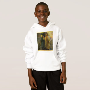Jesus an Ihrer Tür mit einem Goldfolienentwurf Hoodie