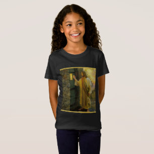 Jesus an Ihrer Tür mit einem Goldfolienentwurf T-Shirt