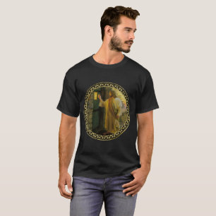 Jesus an Ihrer Türgoldfolie mit gelber T-Shirt
