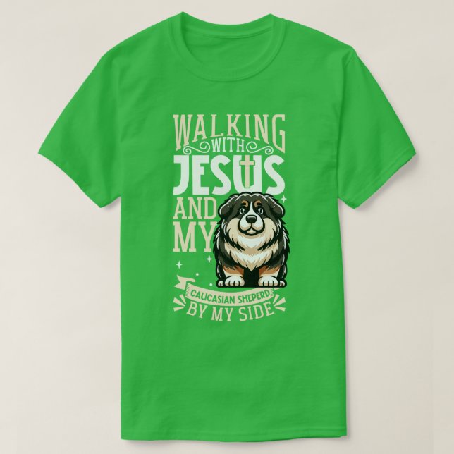 Jesus and dog Caucasian Shepherd Dog T-Shirt (Design vorne)