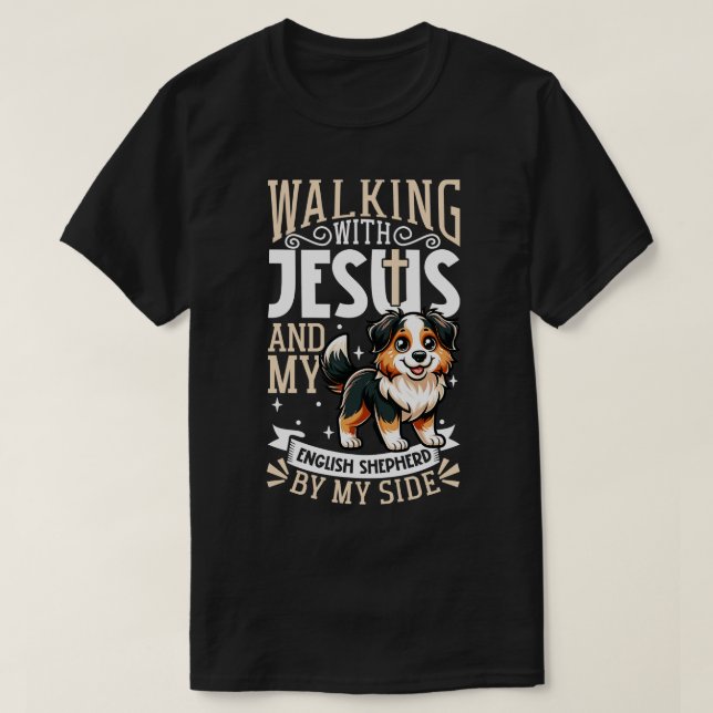 Jesus and dog English Shepherd T-Shirt (Design vorne)