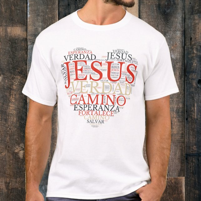 Jesus and Faith Heart Men Christlich Spanisch T-Shirt (Von Creator hochgeladen)