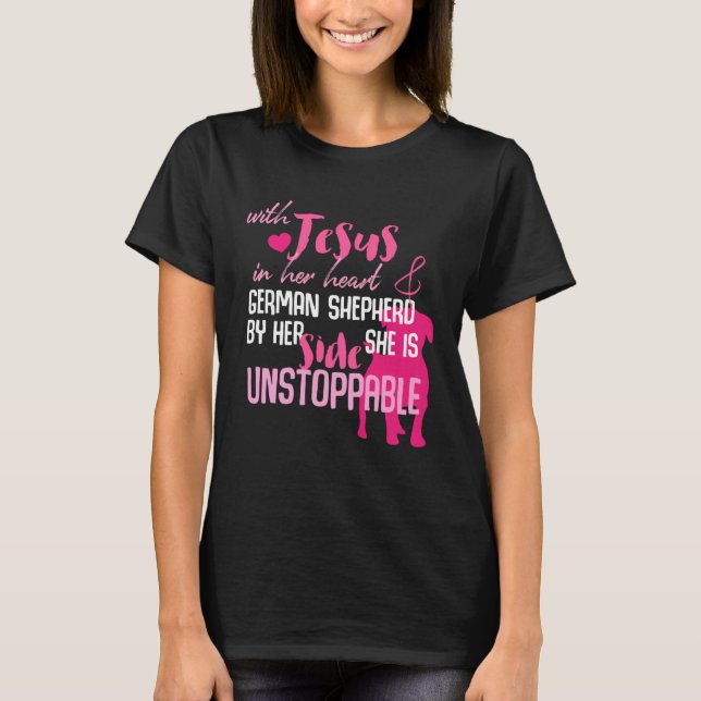 Jesus And German Shepherd Dog By Side And Heart T-Shirt (Vorderseite)