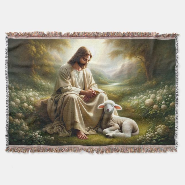 Jesus and Lamb Throw Blanket Decke (Vorderseite)