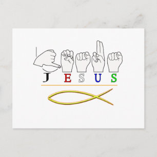 JESUS ASL FINGER SPELLED SIGN FARBEN POSTKARTE