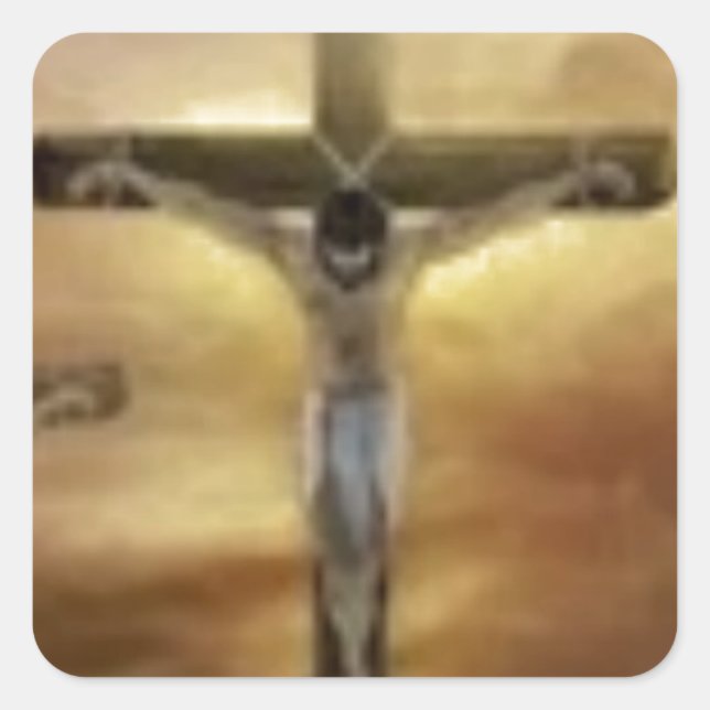 JESUS AUF DEM CROSS QUADRATISCHER AUFKLEBER (Vorderseite)