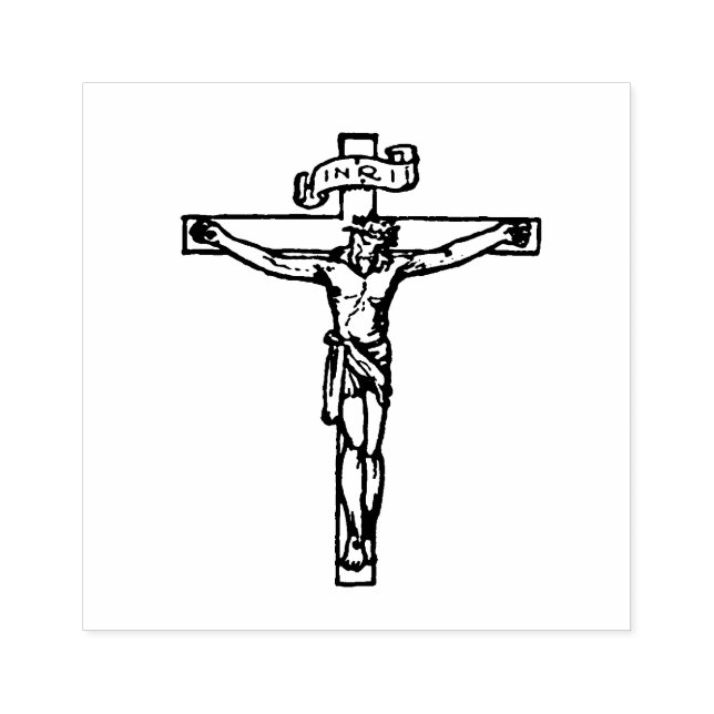 Jesus auf dem Kreuzkreuz Religiös Katholisch Gummistempel (Prägung)