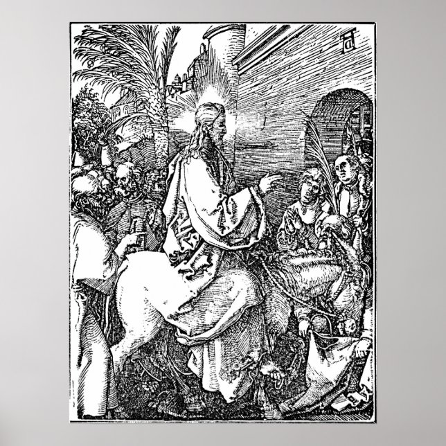 Jesus auf der Donkey Palm Sonntag Etching Poster (Vorne)