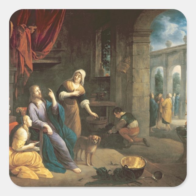 Jesus auf der Zuhause von Martha und Mary Quadratischer Aufkleber (Vorderseite)