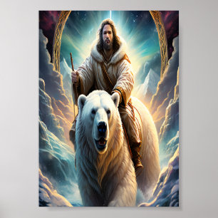 Jesus auf einem Eisbären-12x18 Poster