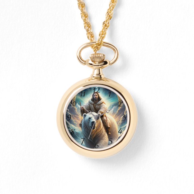 Jesus auf einem Eisbären Armbanduhr (Vorderseite)